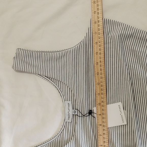 Gibson Latimer Womens Midi Dress Sz L Black & White Striped Scoop Neck Ruched - Picture 8 of 10